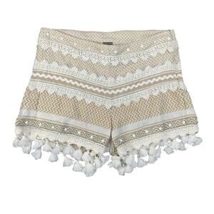 Dodo Bar Or Shorts Womens S Small Sand White Cotton Eyelet Studded Tassel Fringe